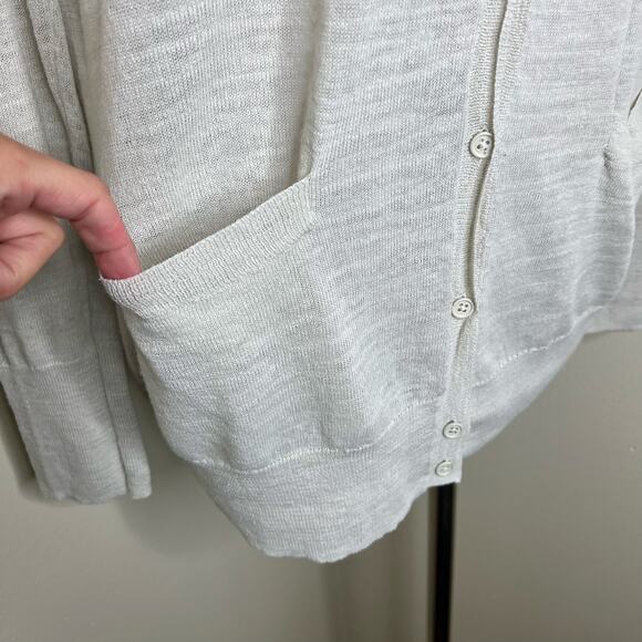 J.Crew Airspun Linen Blend Cardigan Sweater MEDIUM Beige Burnout V-Neck Preppy - Picture 4 of 7